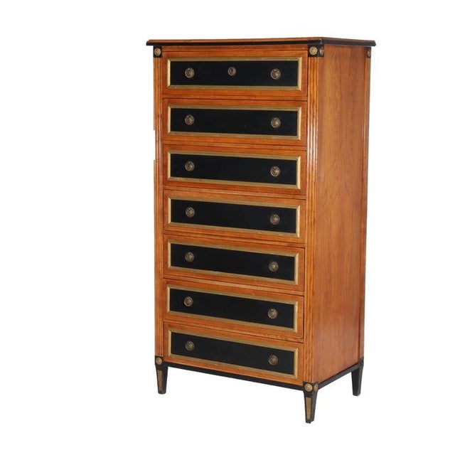 Antique Italian Ebonized & Gilt Trim Cherry 7-Drawer Classical Semainier Offered by Bloomingdales C1930 Measures - 57 3/4"...