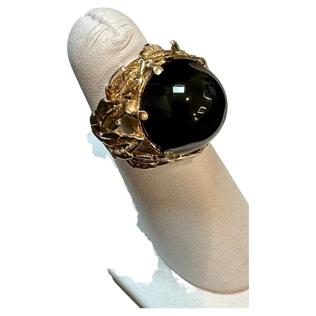 10 Carat Round Black Onyx Unisex Ring 14 Karat Yellow Gold Size 5.75 For Sale - Image 15 of 18