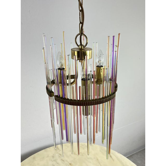 Vintage Italian Chandelier in Brass and Murano Glass, 1960s For Sale - Image 4 of 14