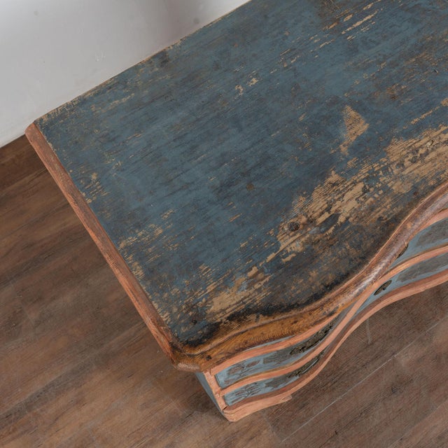 Late 18th Century Late 18th Century Danish Pine Original Blue Painted Chest of Three Drawers For Sale - Image 5 of 14