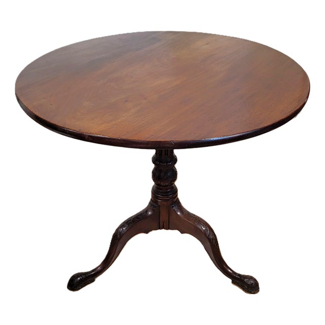19th C American Mahogany Chippendale Round Tripod Tilt-Top Tea Table For Sale