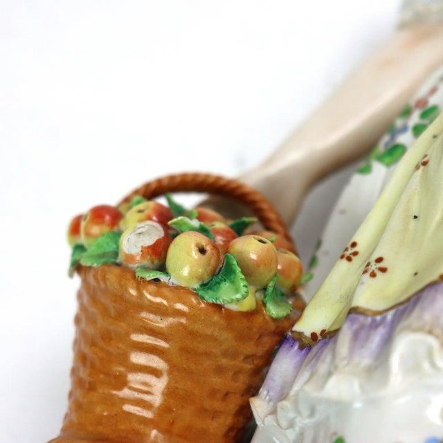 Pair Oversized Antique German Majolica Porcelain Figures of a Maiden & Lad C1920 For Sale - Image 14 of 16