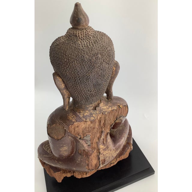 Late 18th Century Antique 18th Century Buddha Carved Statue, Shan Burma, Large 24", With Coa For Sale - Image 5 of 10