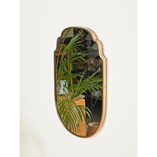 Gio Ponti Large Shield-Shaped Brass Mirror attributed to Gio Ponti, Italy, 1950s For Sale - Image 4 of 15