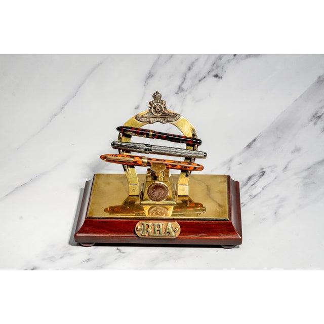 Rare World War I Royal Horse Artillery Rha Antique Custom Desk Military Inkwell Inkstand Horseshoe Pen Stand Militaria Collectible For Sale - Image 9 of 15