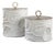 White Ceramic Fossil Brass Lid Canister Set of Two For Sale