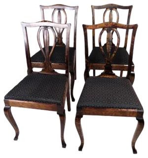 Dining Room Chairs in Mahogany & Black Patterned Fabric, 1920s, Set of 4