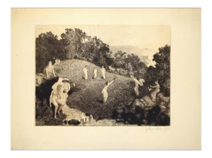 Figures in the Landscape - Original Etching by J. A. Flour - 1916