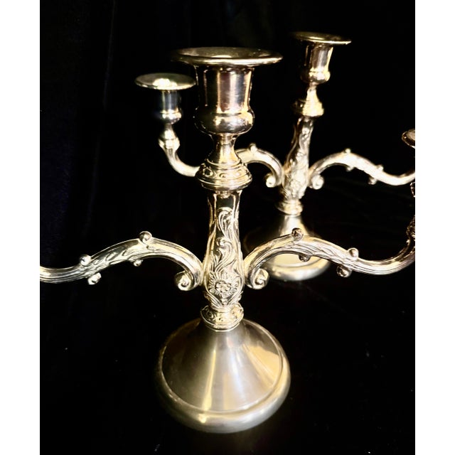 Mid 20th Century French Silver Plate Candelabra Pair For Sale - Image 6 of 12