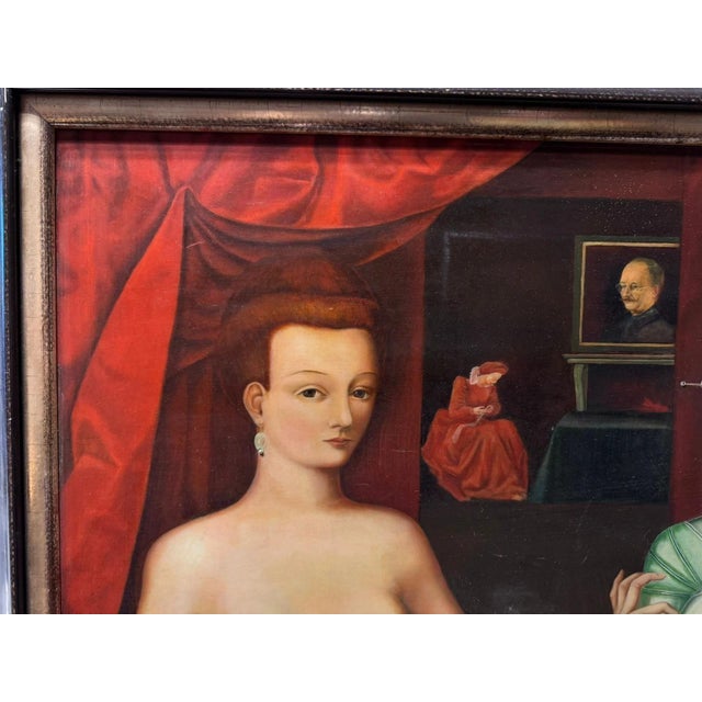 Surrealist Artist, Nude, Figurative Composition, Oil Painting on Wood For Sale - Image 6 of 13
