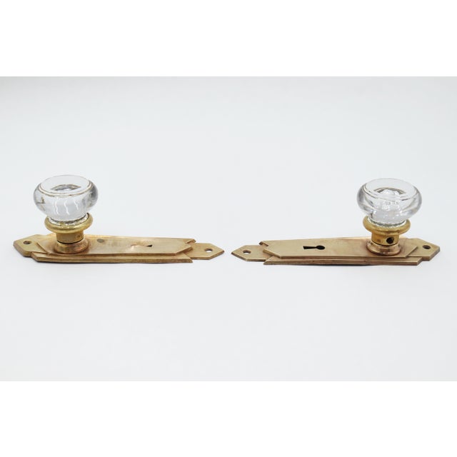 Pair of Vintage Glass Dummy Door Knobs With Deco Keyhole Plates For Sale - Image 6 of 7