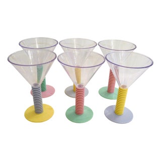 Vintage Two-Tone Stemmed Cocktail Glasses, 1980s, Set of 6 For Sale