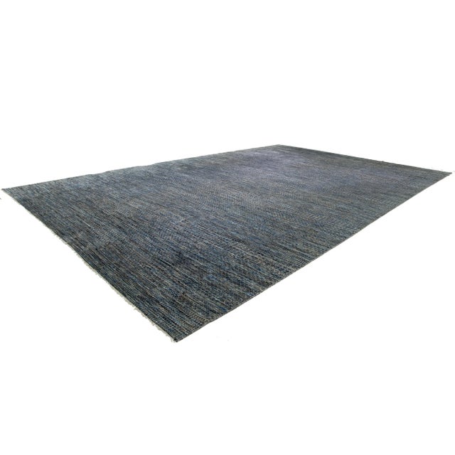 Allover Geometric Modern Handmade Wool Rug in Gray & Blue Colors For Sale - Image 4 of 10