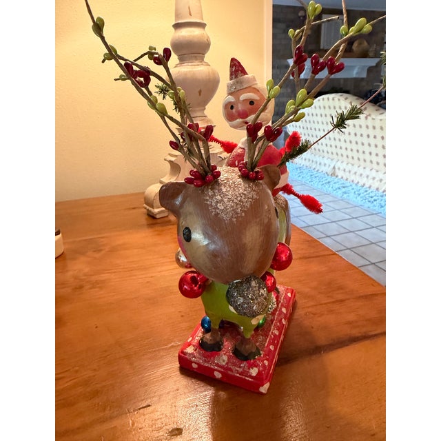 Folk Art Penny McAllister Bobble Head Santa Riding Reindeer 2006 For Sale - Image 3 of 8