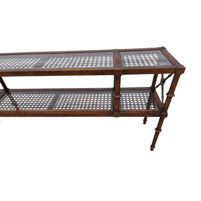 Vintage Faux Bamboo Cane Console Server Sideboard Sofa Table For Sale In Philadelphia - Image 6 of 11