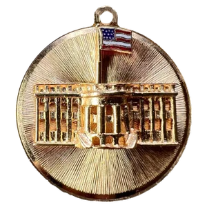 White House 14k Yellow Gold Enamel Patriotic Charm Pendant, 1950s
