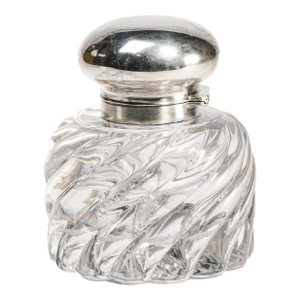 Elegant Solid Crystal Swirl Antique English Sterling Silver Paperweight Inkwell Desk Home Decor