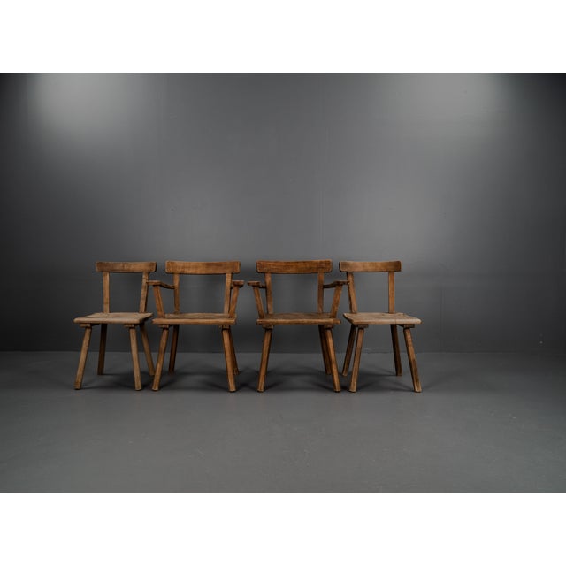 Rustic Brutalist 3KP Side Chairs in Oak, 1950s, Set of 4 For Sale - Image 3 of 18