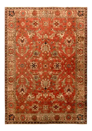 Hand-Knotted Antique Oushak Rug in Beige-Brown and Red Medallion Pattern
