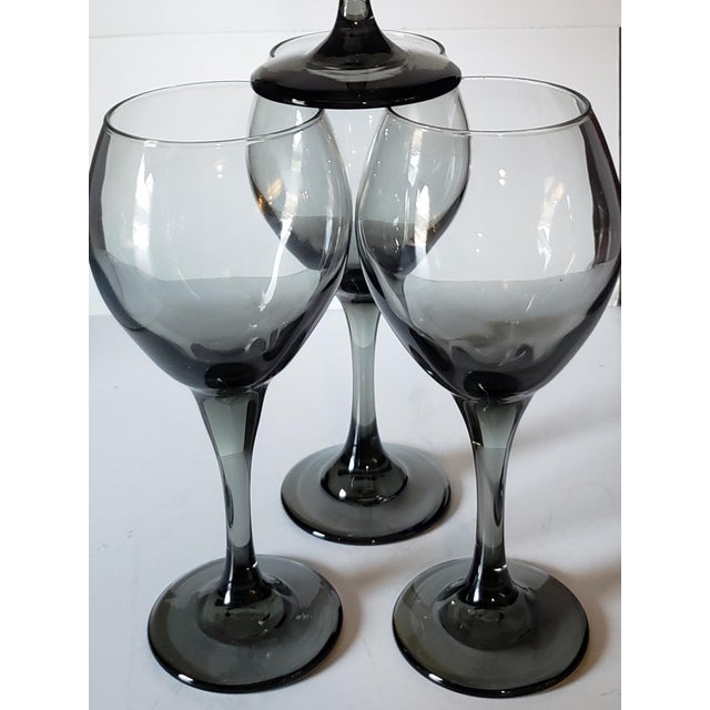 Vintage Libbey Classic Smoke Stemmed Footed Wine Glasses - Set of 4 For Sale - Image 4 of 6