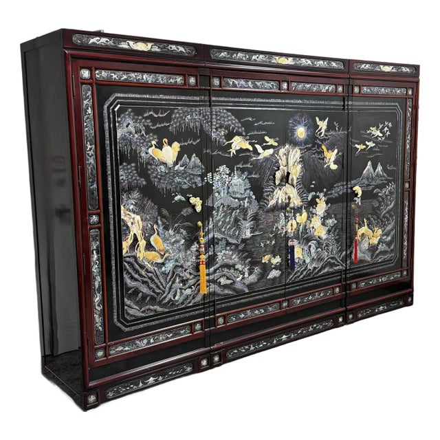 Korean Mother-of-Pearl Inlaid Armoire, Three Sections For Sale
