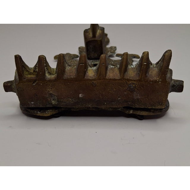 Antique Moroccan Cast Brass Hanukkah Lamp Menorah 19th Century Judaica Oil Lamp For Sale - Image 4 of 18