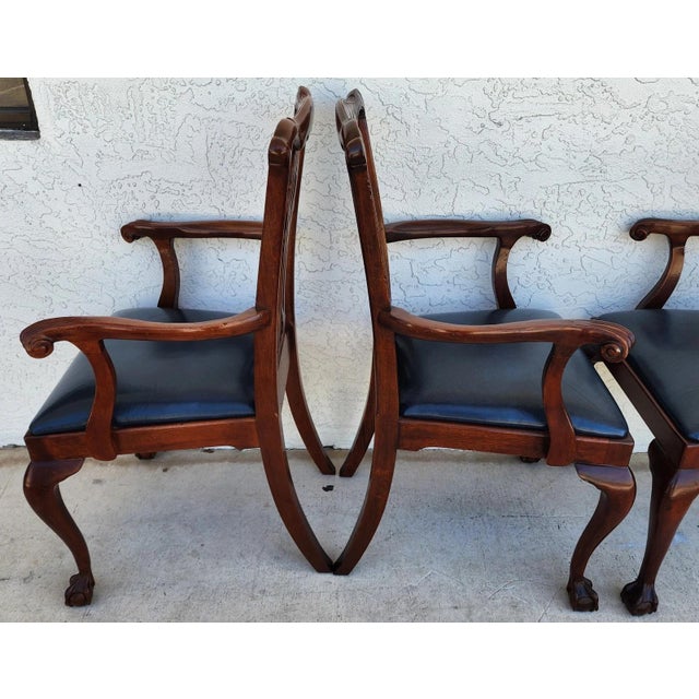 Councill Chippendale Mahogany & Leather Dining Chairs Set of 4 For Sale - Image 13 of 18