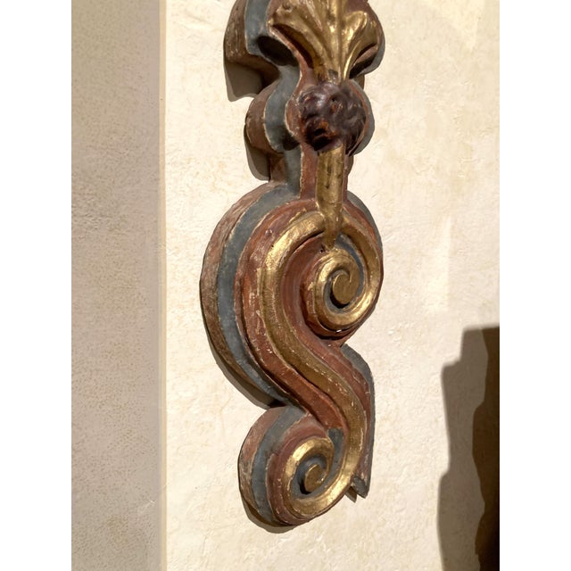 18th Century Antique Italian Polychrome Painted Handcarved Pilaster Friezes, Set of 2 For Sale - Image 17 of 18