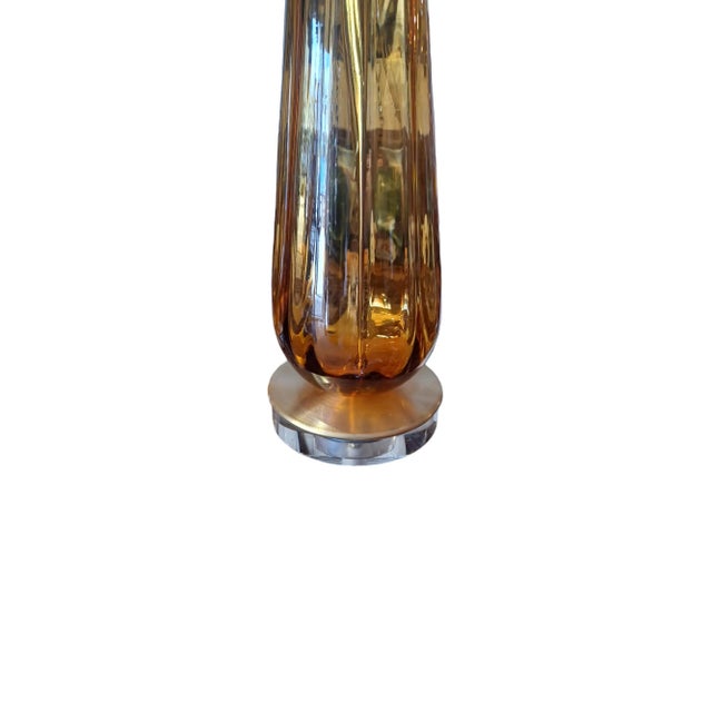 Mid-Century Modern Vintage Pair of Handblown Amber Colored Glass Table Lamps For Sale - Image 3 of 3