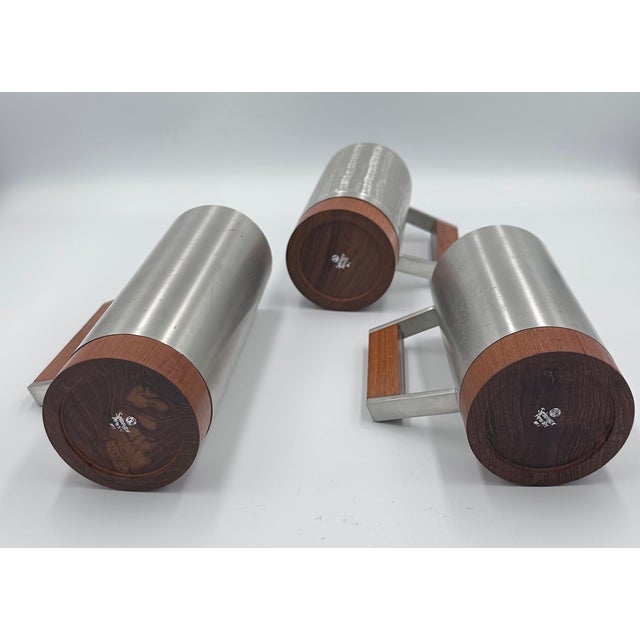 1960s 1960s Danish Modern Tiki Era Royal Selangor Pewter & Teak Mug Tankard Steins - Set of 3 For Sale - Image 5 of 9