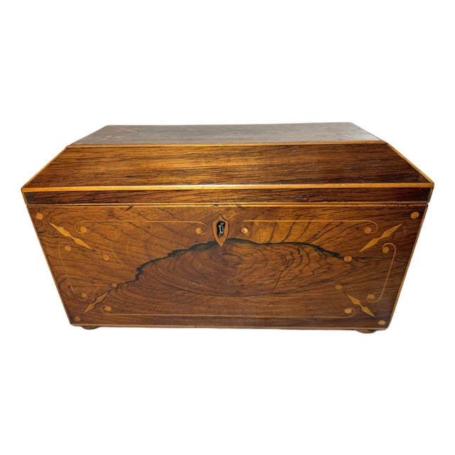 Antique 19th Century English Regency Inlaid Wood Sarcophagus-Form Tea Caddy Box For Sale