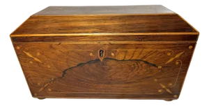 Antique 19th Century English Regency Inlaid Wood Sarcophagus-Form Tea Caddy Box