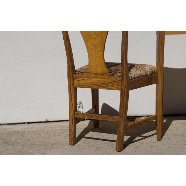 Sheraton-Style Zebrawood and Burl Serpentine Edge Console Table With Matching Zebra Side Chair For Sale - Image 10 of 13