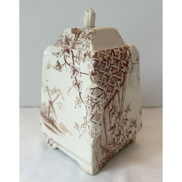 Antique J H Davis Victor Brown Transferware Lidded Sugar Bowl For Sale - Image 4 of 7