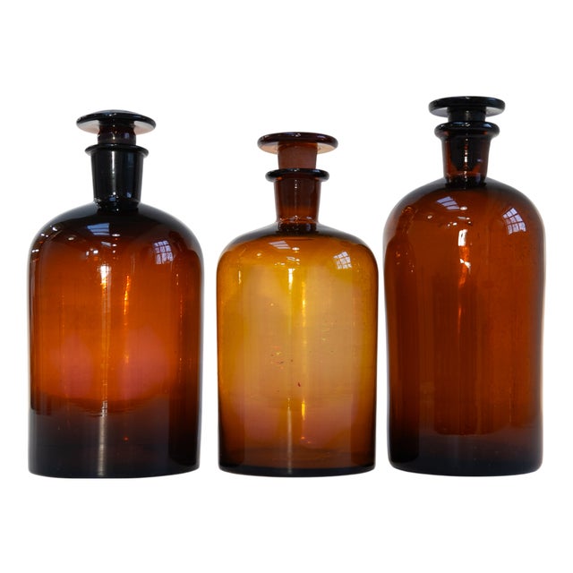 Large Danish Pharmacy Glass Bottles, 1900s, Set of 3 For Sale