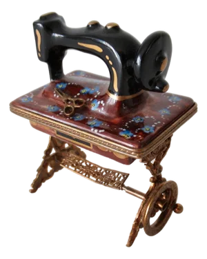Limoges, France Rochard Hand-Painted Sewing Machine Enamel Trinket Box