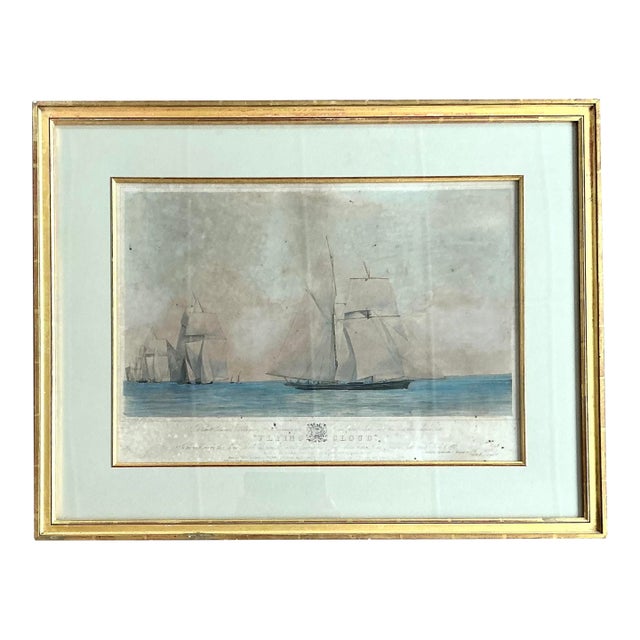 Vintage Boho Hand Colored Nautical Print For Sale