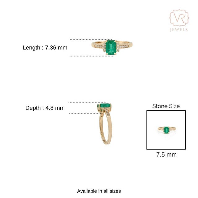 VRJewels 14k Gold 1.09ct Emerald Engagement Ring With Diamonds for Her Size 7 For Sale - Image 14 of 18