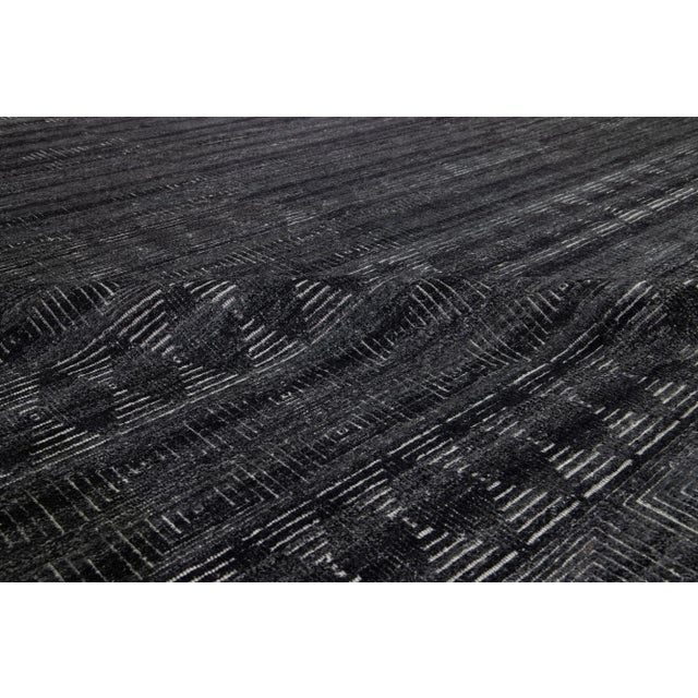 Charcoal Modern Moroccan Style Charcoal- Gray Wool Rug With Diamond Pattern by Apadana For Sale - Image 8 of 9