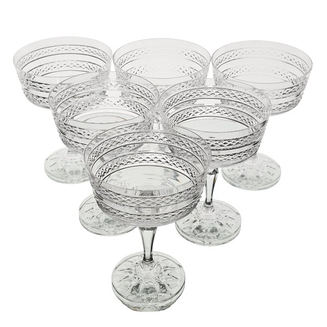 Traditional VTG Galway "Irish Rose" Crystal Champagne Sherbet Glasses Set of 6 Ireland 5.5" For Sale - Image 3 of 10