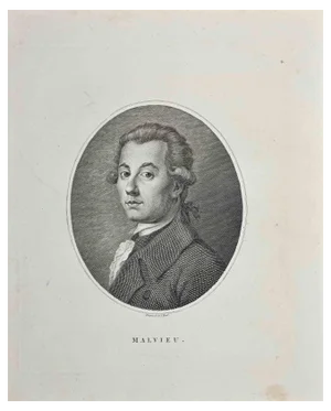 After John Hall, Portrait of Malvieu, Original Etching, 1810