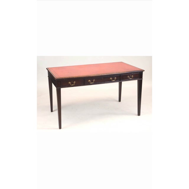 19th Century English Mahogany Writing Desk With Red Tooled Leather Top For Sale - Image 4 of 12