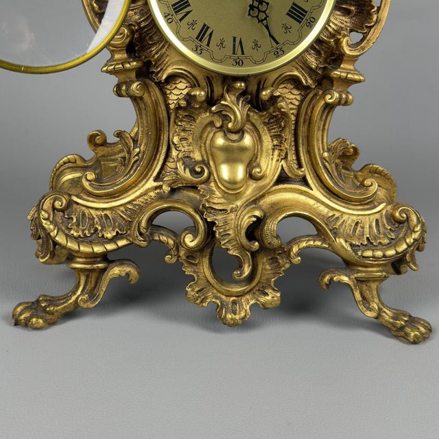 Antique Louis XV Rococo Quartz Gilded Brass Mantel Clock, 1900s For Sale - Image 10 of 16
