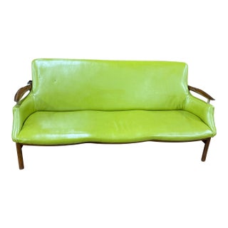 MCM Danish-Style Avocado Green Faux Leather Settee For Sale