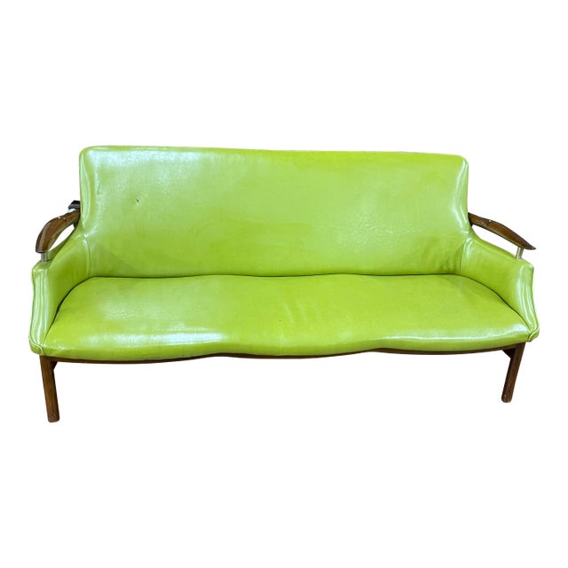 MCM Danish-Style Avocado Green Faux Leather Settee For Sale