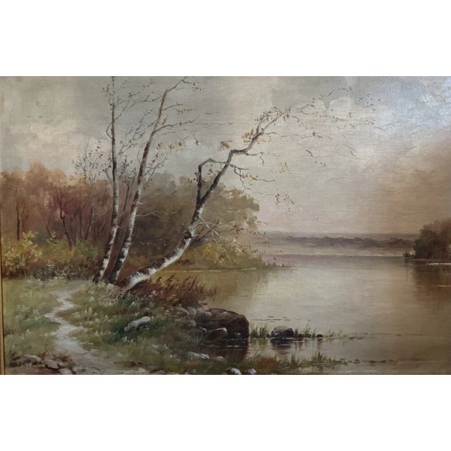 Early 20th Century Early 20th Century Large American Landscape Painting of a Wooded River For Sale - Image 5 of 5