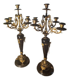 Gilded Bronze and Marble Candelabras, France, 1880, Set of 2