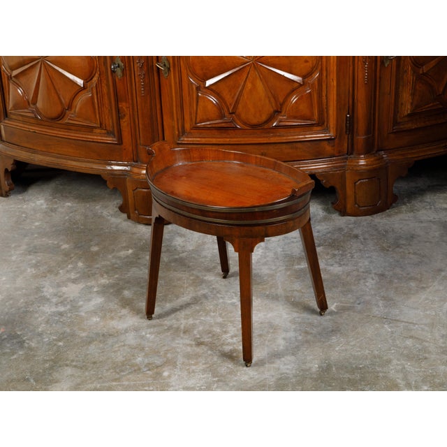 Wood English 19th Century Oval Mahogany Tray Top Table with Brass Accents and Casters For Sale - Image 7 of 10