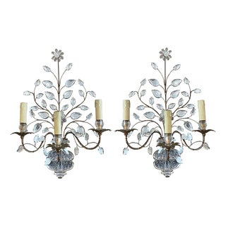 Large Wall Sconces with Urns and Flowers from Maison Baguès, 1950s, Set of 2 For Sale