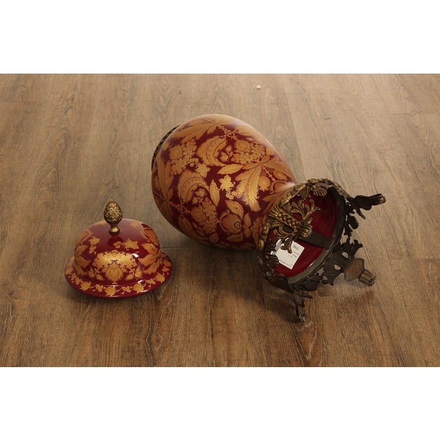 Red Versaille Porcelain And Bronze Temple Jar Vase For Sale - Image 10 of 12